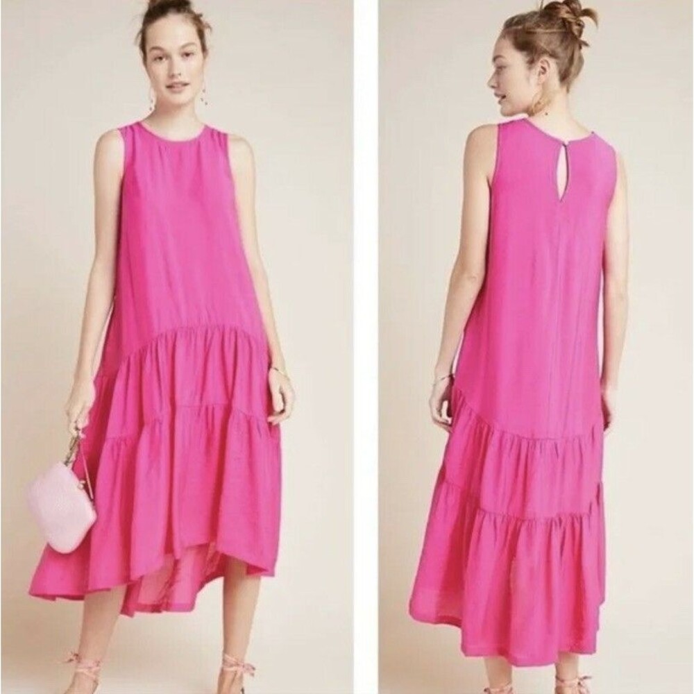 Anthropologie Maeve Marlene Tiered Maxi Dress In Pink Sleeveless Women's Sz S